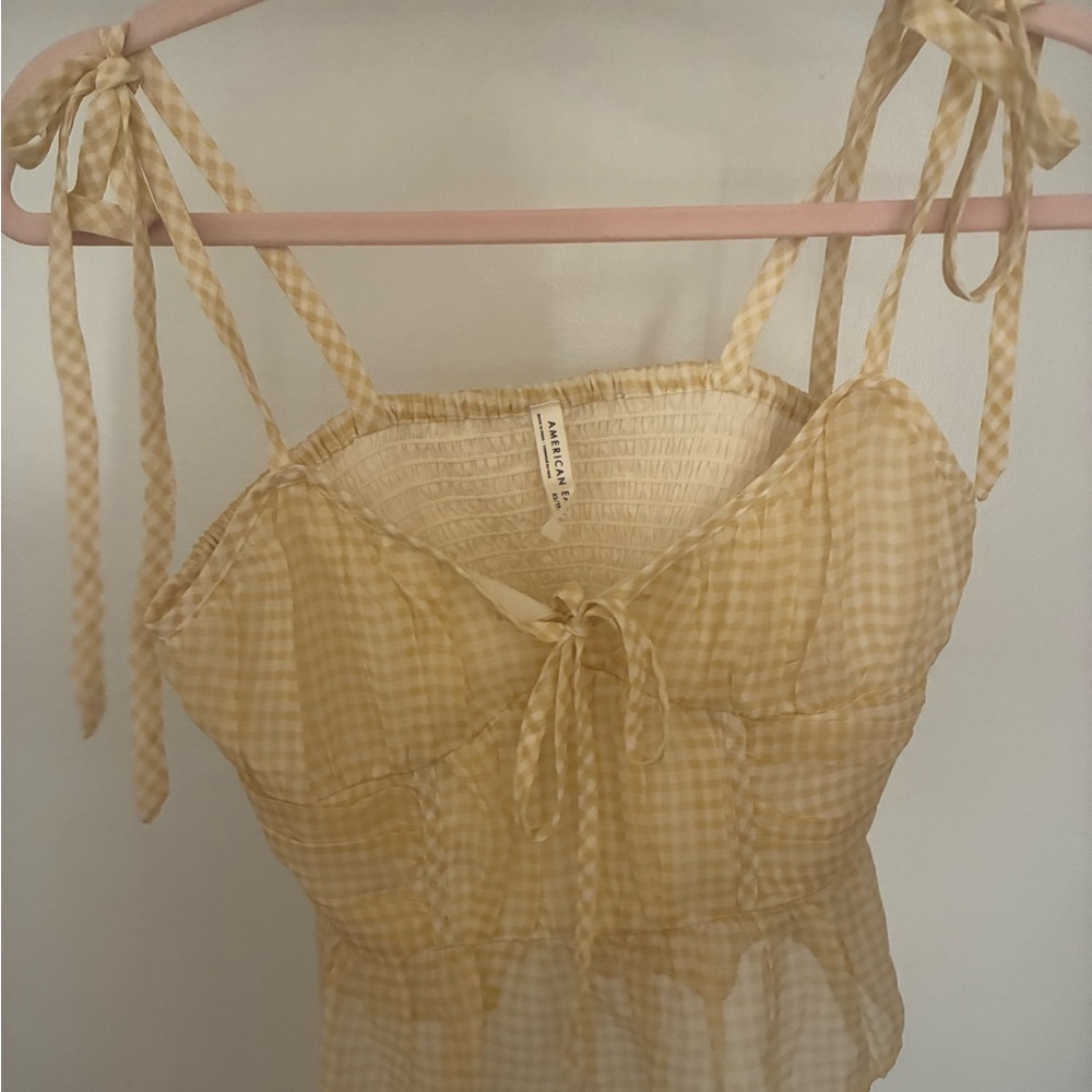 American Eagle Outfitters Yellow Gingham Smocked Top
